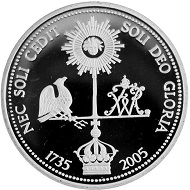 Spenden-Gedenkprägung der Münze Berlin 2005: „Wiederaufbau Garnisonkirche Potsdam“ / Silber .500 / 30 mm / Design: Othmar Kukula / Auflage: 50.000.