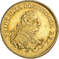 Nr. 67: Brandenburg-Preußen. Friedrich II., 1740-1786. Doppelter Friedrichs d’or 1753 C, Cleve. Äußerst selten. Vorzüglich. Taxe: 50.000,- Euro.