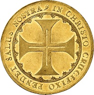 Nr. 131: Hamburg. Portugalöser zu 10 Dukaten o. J. (um 1645). Aus Sammlung Vogel Teil 3, Auktion Adolph Hess Nachf. 192, Frankfurt 1928, Nr. 7681. Sehr selten. Stempelglanz. Taxe: 50.000,- Euro.