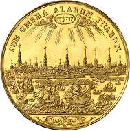 Nr. 223: Hamburg. Bankportugalöser zu 10 Dukaten 1665. Sehr selten. Fast Stempelglanz. Taxe: 20.000,- Euro.