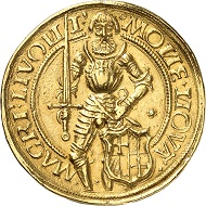 Nr. 704: Livländischer Orden. Walter von Plettenberg, 1494-1535. 10 Dukaten 1525. Sehr selten. Sehr schön bis vorzüglich. Taxe: 150.000,- Euro.