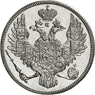 Nr. 984: Russland. Nikolaus I., 1825-1855. 3 Rubel Platin 1839, St. Petersburg. Aus den Sammlungen Hutten-Czapski und Großfürst Georgi Michailowitsch. Äußerst selten. Mit der Bewertung NGC (photo-certificate) PF 64 CAMEO. Polierte Platte (Proof). Taxe: 100.000,- Euro.