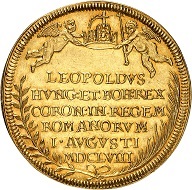 Nr. 120: Frankfurt. 3 Dukaten 1658 auf die Krönung Leopolds I. zum römischen Kaiser in Frankfurt. Sehr selten. Vorzüglich bis Stempelglanz. Taxe: 7.500,- Euro. Zuschlag: 24.000,- Euro.