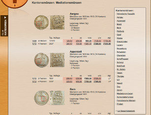 Onlinekatalog Schweizer Kantonalmünzen des 19. Jahrhunderts
