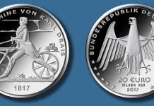 Deutsche 20-Euro-Gedenkmünze „Laufmaschine von Karl Drais 1817“