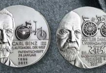 Medaille der Münzen Baden-Württemberg zu Ehren der Autopioniere Benz und Daimler