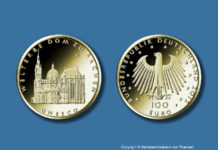 Deutsche 100-Euro-Goldmünze „UNESCO Welterbe – Dom zu Aachen“