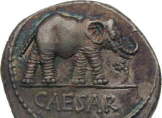 Numismatisches Puzzle: Cäsar als Elefant